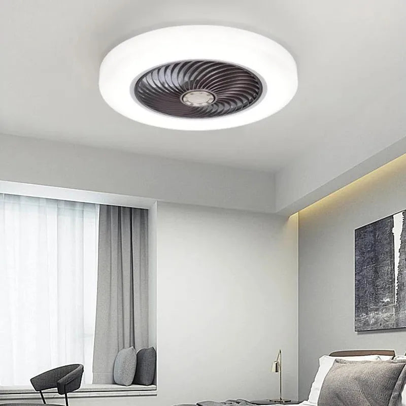 ventilateur de plafond avec télécommande dimmable et lumière LED minimaliste - vue 3 sur 11