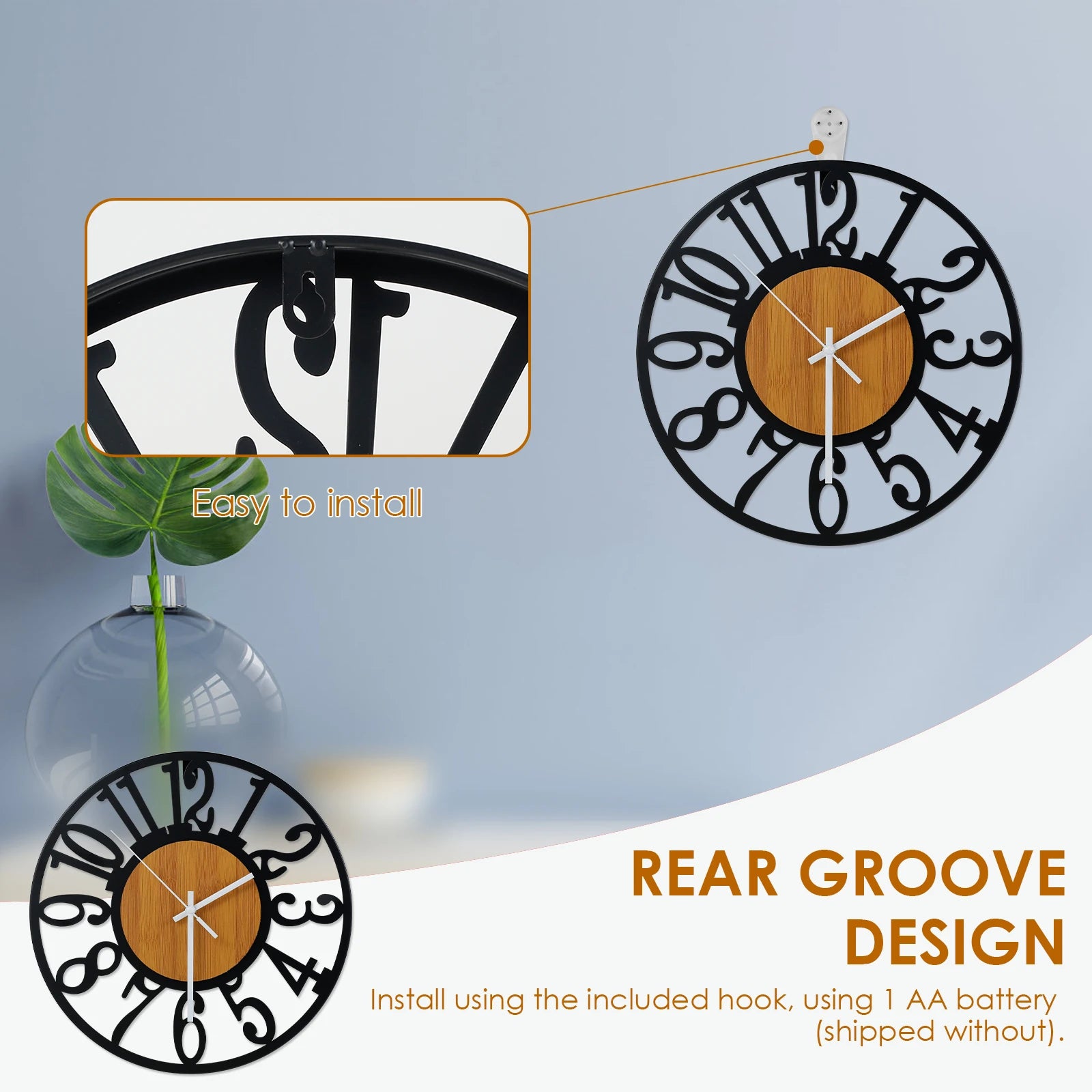 horloge murale silencieuse en fer avec chiffres arabes - vue 5 sur 7