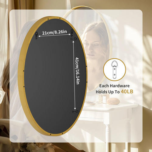 Oval Gold Bathroom Mirror, Gold Framed Mirror for Wall, Metal Frame Gold Circle Mirror Decorative - vue 6 sur 7