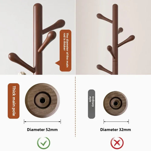 Solid Wood Clothes Hanger, Floor Standing Rack, Household Clothes Rack, Vertical Clothes Pole, Bedroom Rack Coat Rack Stand - vue 3 sur 8