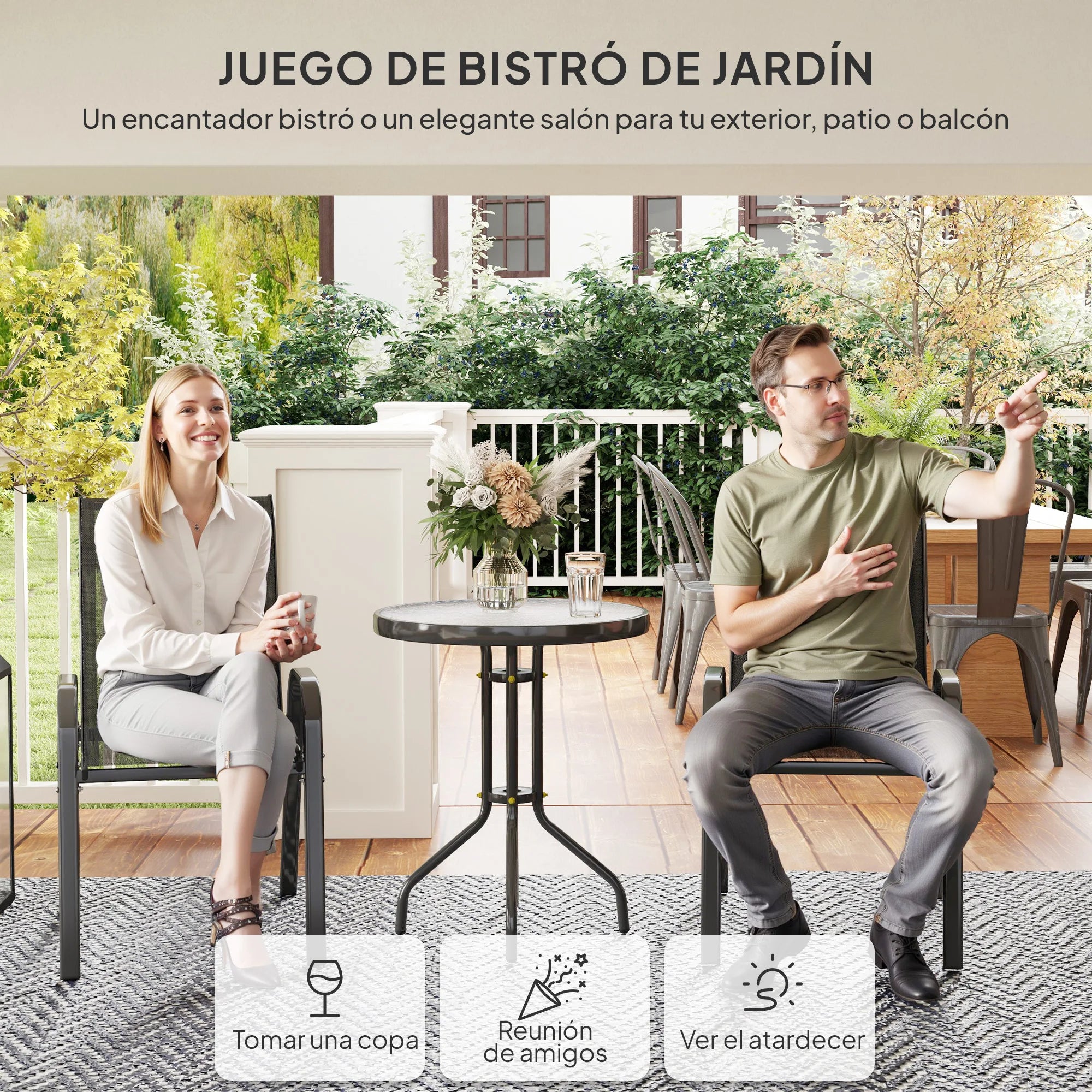 ensemble table et chaises terrasse extérieur 3 pièces - vue 5 sur 6
