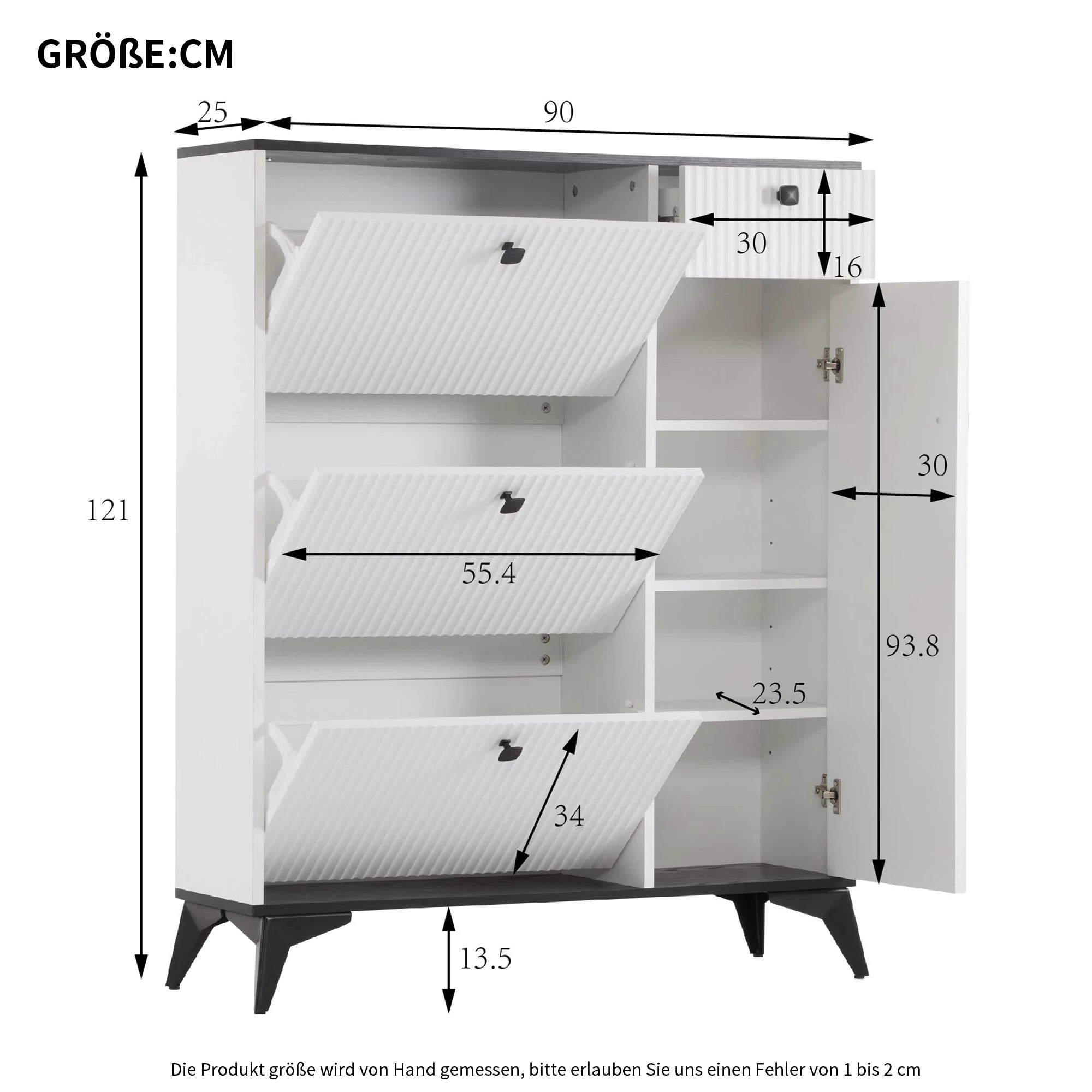 Shoe cabinet with 3 flaps, 1 drawer and 1 door, shoe rack shoe tipper narrow, shoe cabinet White - vue 4 sur 6