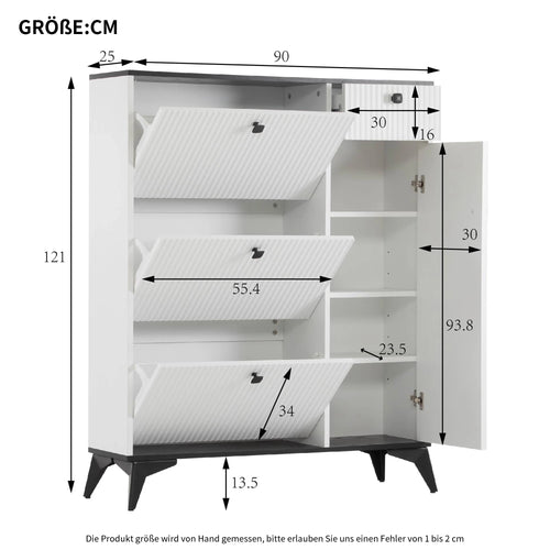 Shoe cabinet with 3 flaps, 1 drawer and 1 door, shoe rack shoe tipper narrow, shoe cabinet White - vue 5 sur 6
