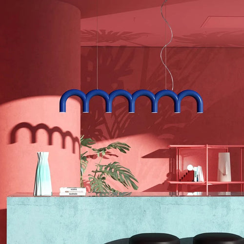 Memphis U-shaped Nordic modern chandelier for living room, cafe or bar, cream minimalist style - vue 2 sur 14
