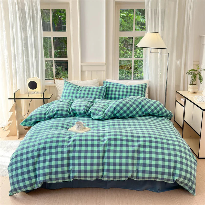 housse de couette en coton lavée à carreaux douce et confortable