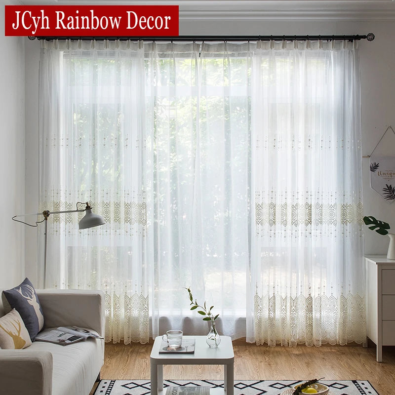 Voilage brodé en tulle élégant pour salon chambre - vue 3 sur 7