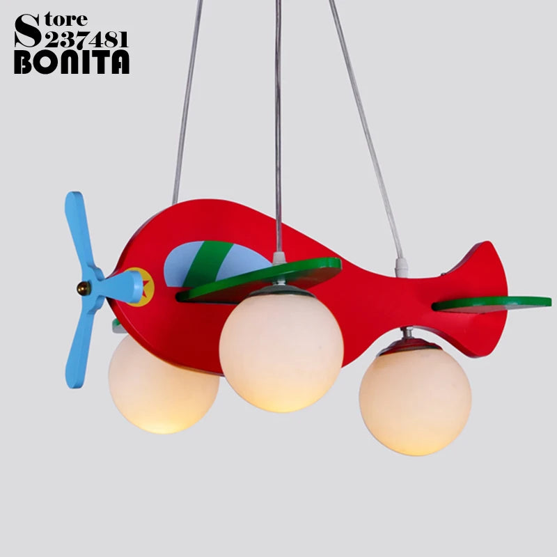 suspension en bois et verre avion dessin animé pour enfants - vue 5 sur 8