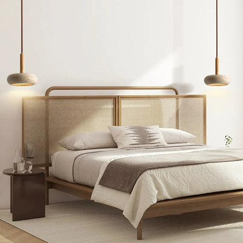 Suspension LED en pierre et bois moderne chevet japonais