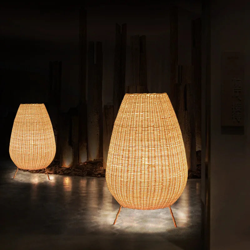 Lampadaire style asiatique en rotin naturel - vue 6 sur 12