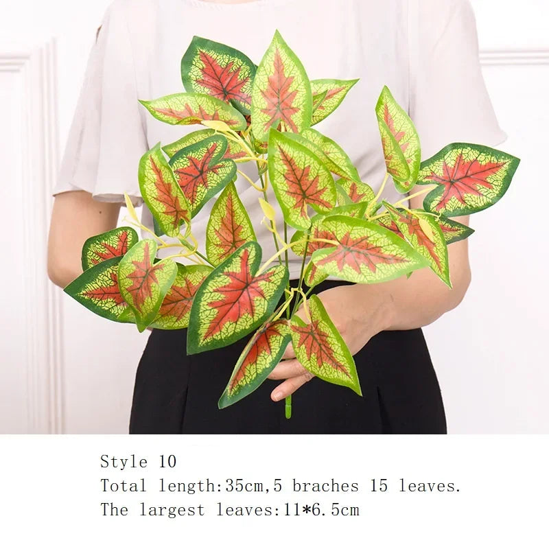 Artificial Grass Green Plants Wall Decor Accessories For Wedding,Plastic Monstera Fake Plants For Home Garden Bonsai Decoration - vue 6 sur 16