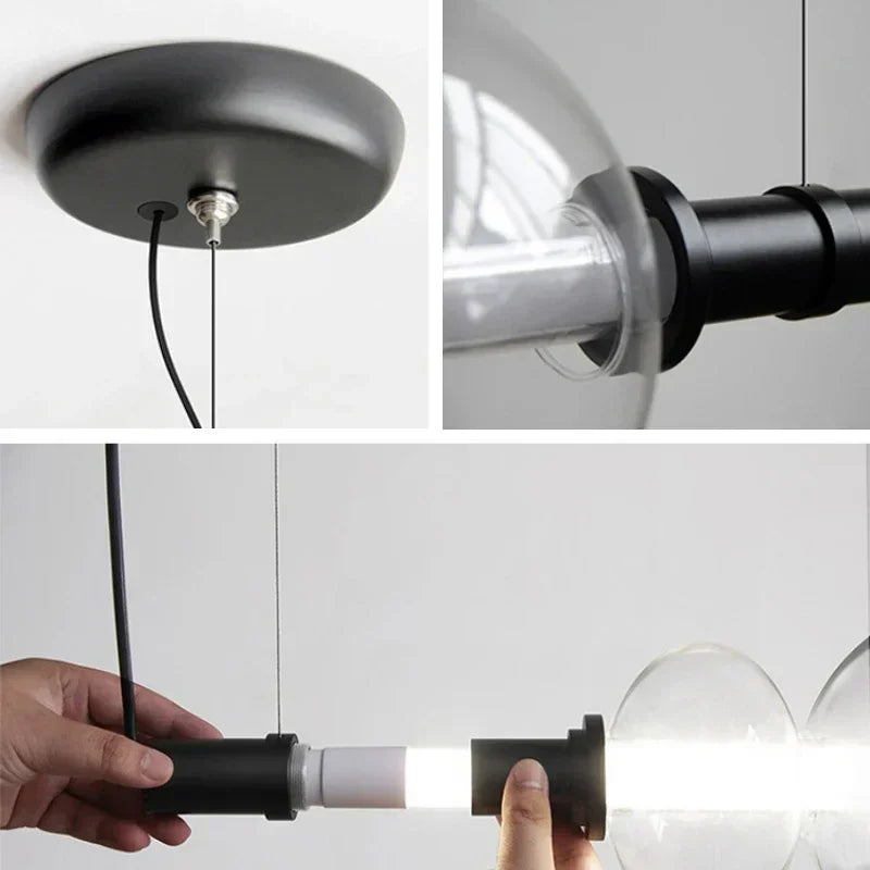 lustre suspendu en verre avec lumières led pour décoration moderne - vue 6 sur 9