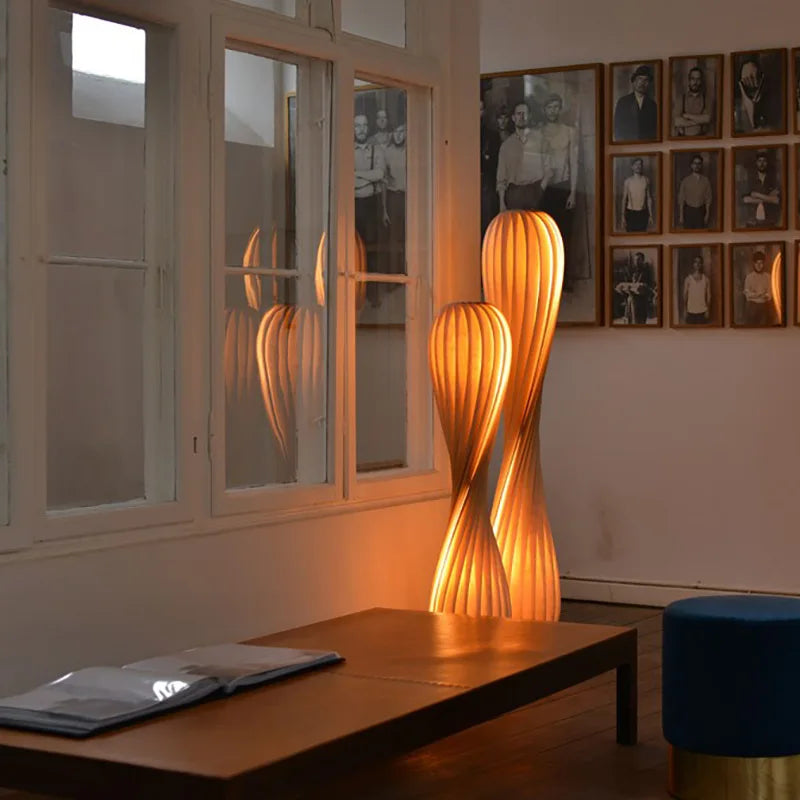 Bois lampadaire LED moderne rétro lumière debout gradation salon chambre luminaires en forme de spirale atmosphère Luminaire - vue 4 sur 8