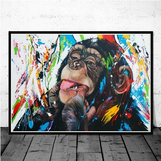 peinture murale abstraite graffiti art singe drôle décoration moderne