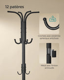 SONGMICS Coat Rack Freestanding, Coat Stand with Umbrella Holder, 12 Hooks, Metal, 175 cm Tall, for Entryway, Hallway