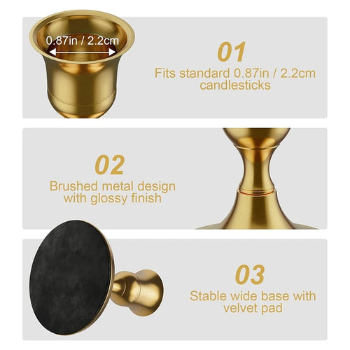 6PCS Brass Gold Taper Candle Holders, Vintage Metal Candlestick Holders For Dinner Room Table Centerpiece Gold Mantel - vue 4 sur 6