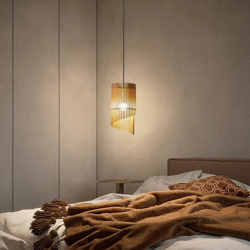 lustre wabi-sabi en bois avec éclairage led suspendu