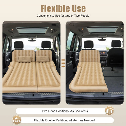 Inflatable Suv Car Mattress With Air Pump, Car Rear Seat Sleep Bed, Travel Tent (Beige) - vue 5 sur 6