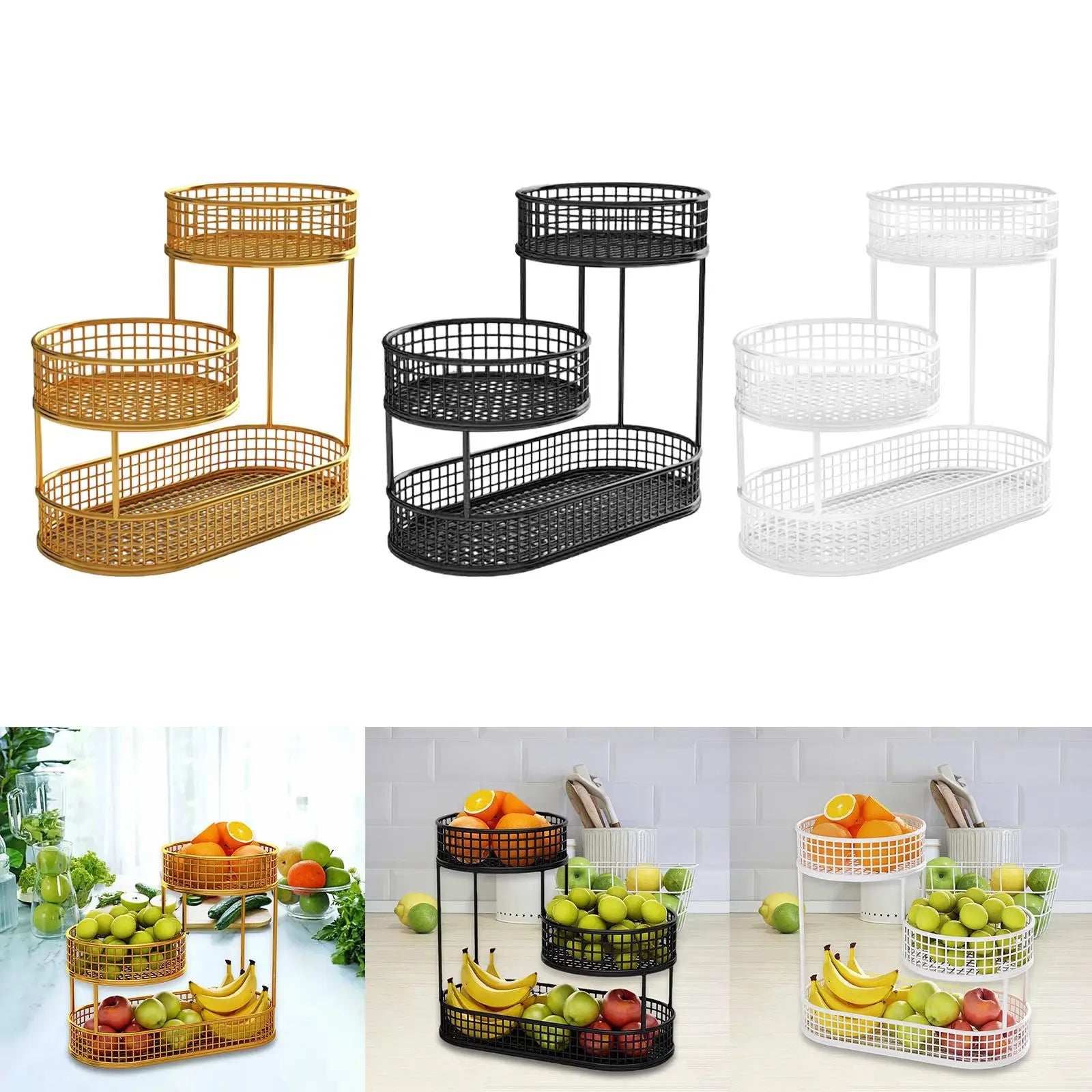 Countertop Fruit Basket Metal Wire Storage Basket, Counter Serving Tray Space Saver Serving Stand Vegetables Storage Rack - vue 3 sur 8