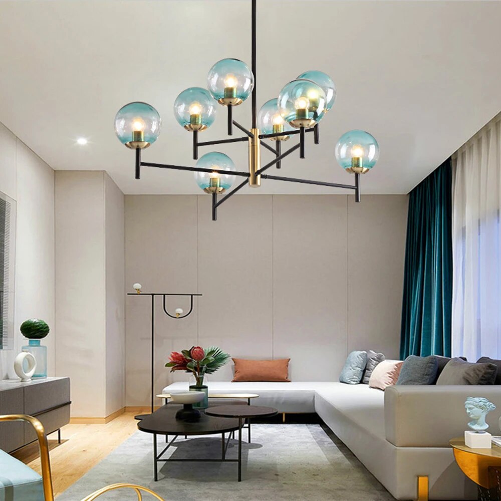 Lustre noir moderne éclairage LED décoration maison suspension - vue 4 sur 13