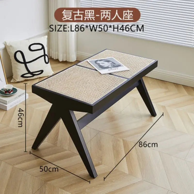 tabouret en rotin véritable style nordique pour changer de chaussures - vue 9 sur 14