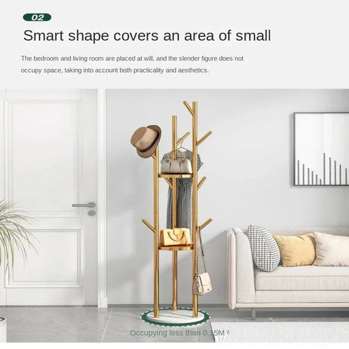 Freestanding Marble Metal Coat Rack, 3 Storage Shelves, 9 Hooks, Hall Tree for Coats, Hats, Bags, Entryway Organizer - vue 3 sur 26