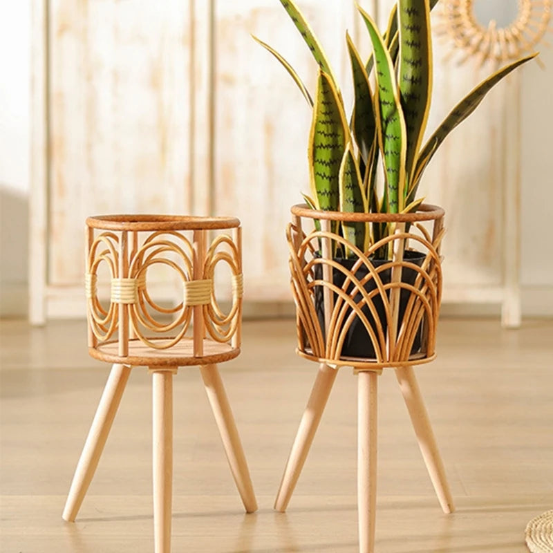 pot en rotin tressé pour plantes et fleurs décoratif et pratique