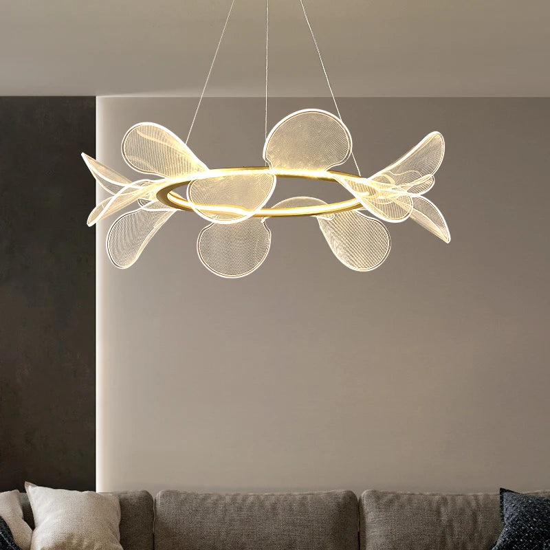 suspension led moderne avec anneau doré à gradation variable - vue 5 sur 10