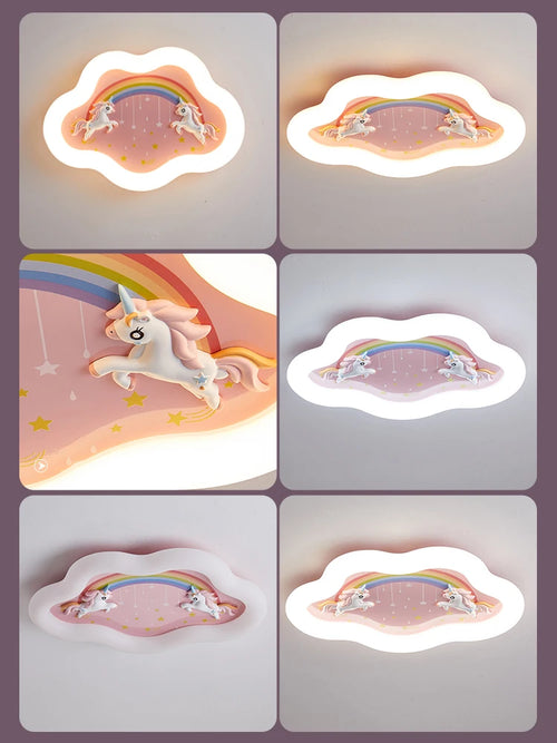 lustre nuage arc-en-ciel avec cheval pour chambre d'enfant