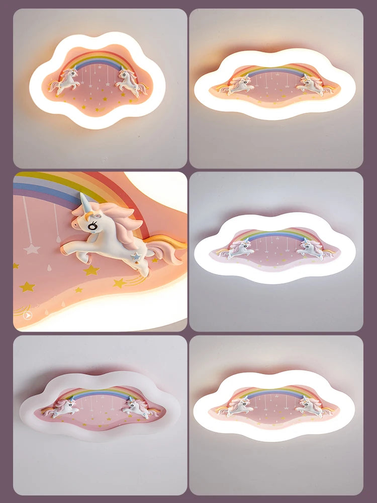 lustre nuage arc-en-ciel avec cheval pour chambre d'enfant - vue 6 sur 10