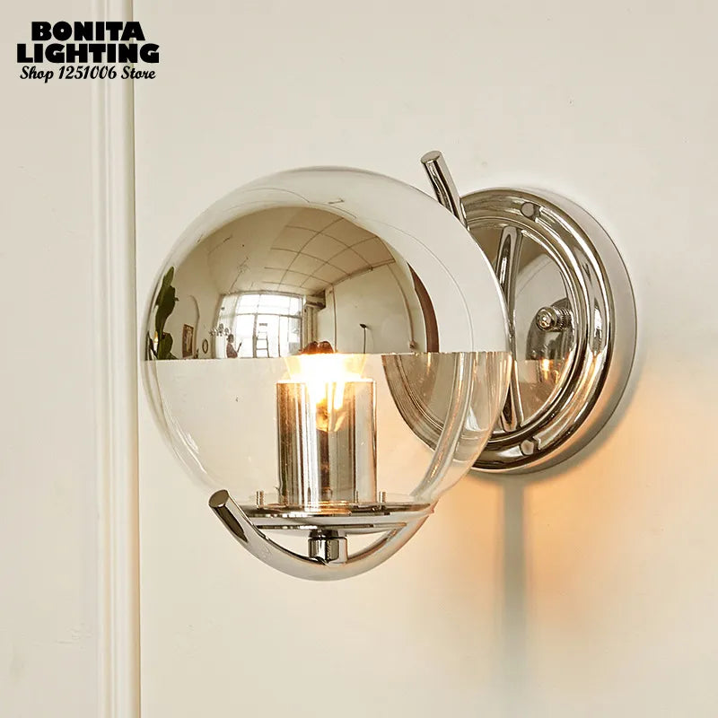Boule d'espace argent Simple élégant haricots magiques petites appliques appliques murales boule de verre semi-plaqué chromé appliques murales couloir de chambre à coucher - vue 2 sur 5