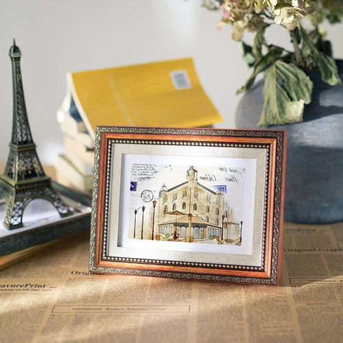 European Retro Photo Frame, Picture Card, Hanging Wall Frame, Wedding Anniversary, Landscape Poster Frame, Palace Decoration - vue 3 sur 9