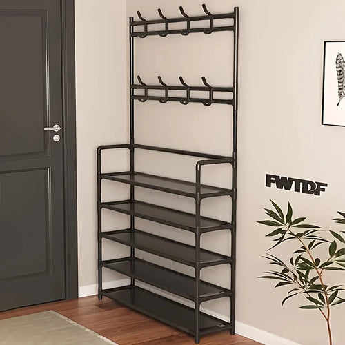 1 Piece 4/5 Ply 23" Carbon Steel, Multipurpose Clothes and Shoe Rack, Black/White, Self Assembly Required - vue 2 sur 9