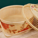 Handmade Woven Basket With Hollow Cover, 26x26x10cm Kitchen Bamboo Woven Tote Basket For New Year And Spring Festival