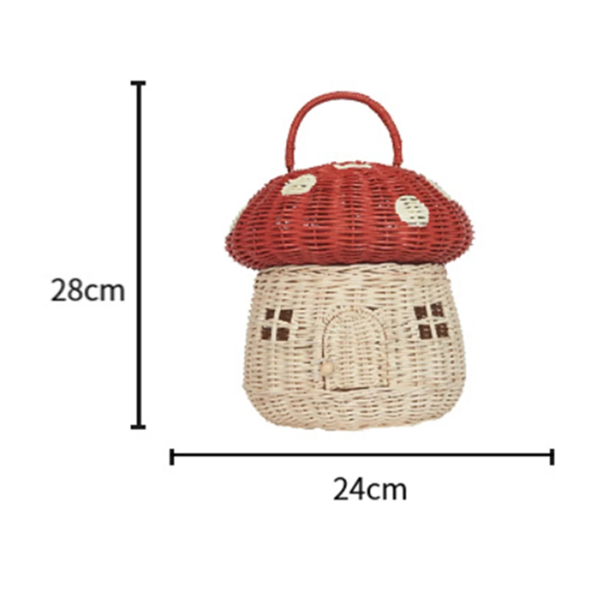 Handmade Rattan Mushroom-Shaped Storage Basket- Cute Handmade Handcrafted Gift Decoration Artwork Rattan, Red - vue 6 sur 7