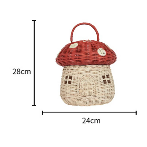 Handmade Rattan Mushroom-Shaped Storage Basket- Cute Handmade Handcrafted Gift Decoration Artwork Rattan, Red - vue 7 sur 7