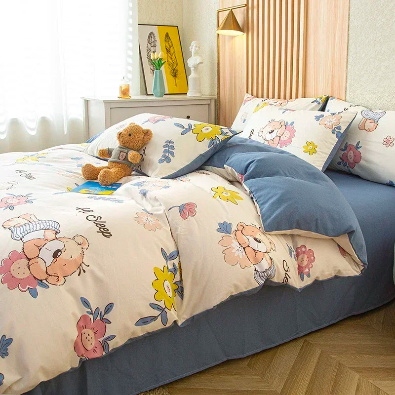 housse de couette imprimée fleurs en coton lavé