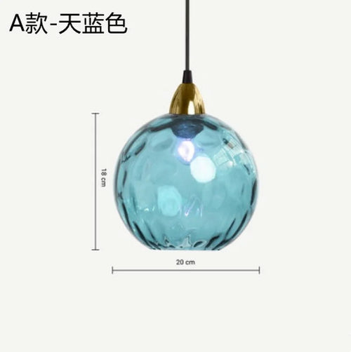 Lustre boule de verre coloré nordique lampes suspendues moderne Grain d'eau Restaurant cuisine luminaire suspendu chambre lampe de chevet - vue 9 sur 29