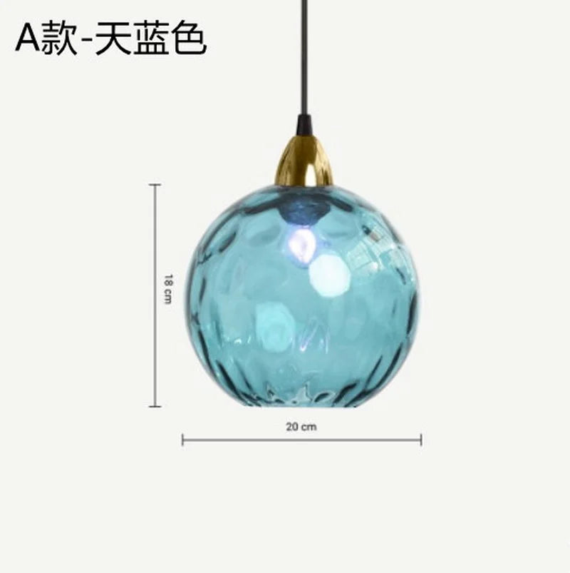 Lustre boule de verre coloré nordique lampes suspendues moderne Grain d'eau Restaurant cuisine luminaire suspendu chambre lampe de chevet - vue 8 sur 29