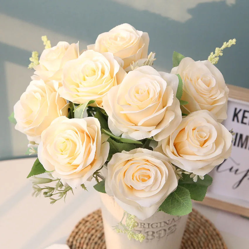 bouquet de roses artificielles en soie pour décoration et mariage - vue 8 sur 12