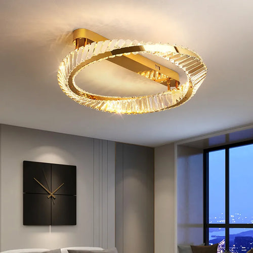 Plafonnier design doré moderne avec cristal - vue 3 sur 14