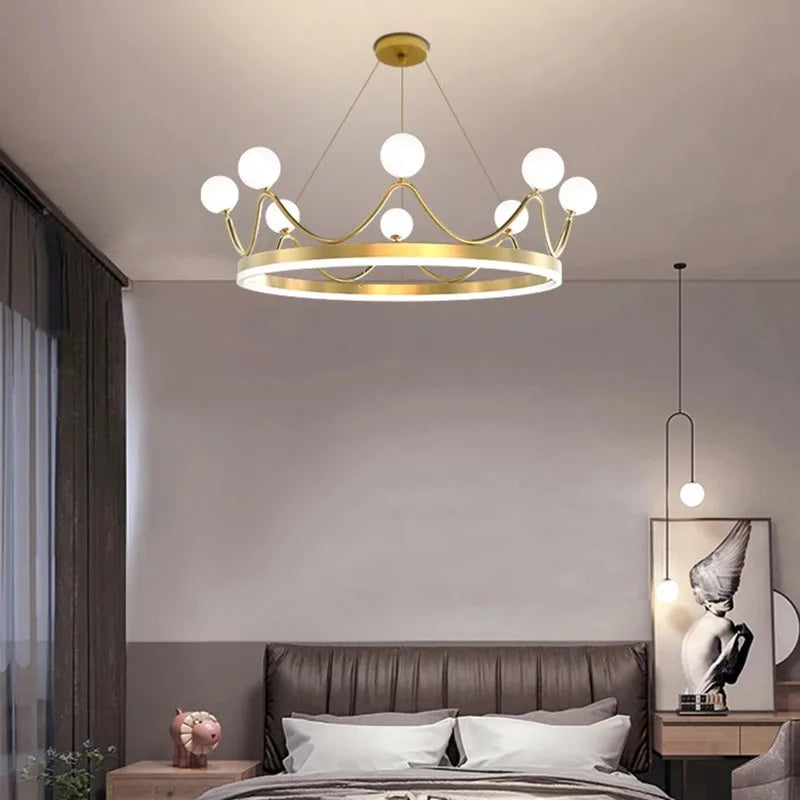 Luxe Couronne LED Lustre Lustre Éclairage Belle Anneau Enfants Chambre D'enfants Plafond Suspension Luminaires Suspendus