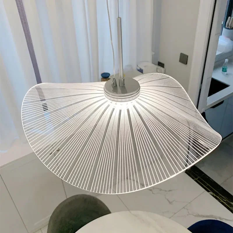 Nordic Acrylic Ceiling Chandeliers Straw Hat Hanging Light Suspension Pendant Lamps for Bedroom Living Dining Room - vue 7 sur 10