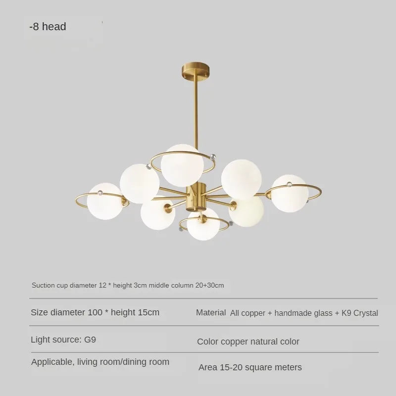 Modern copper chandelier with minimalist glass decor - vue 9 sur 9