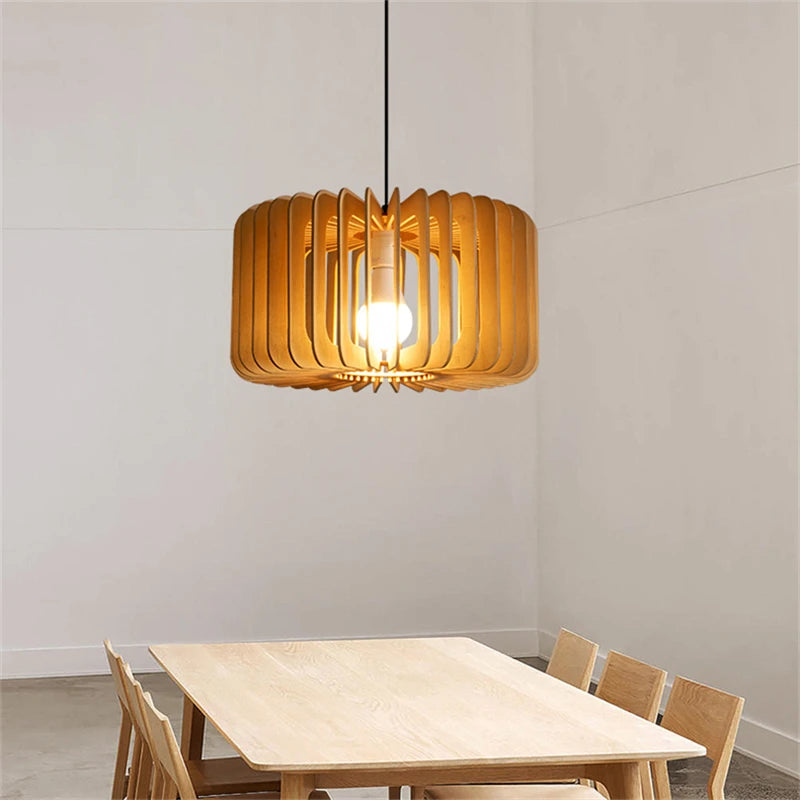 suspension LED en bois en forme de citrouille design moderne fait à la main - vue 4 sur 19