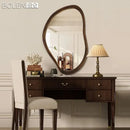 American solid wood bathroom mirror with irregular and retro decoration, Nordic household dressing mirror