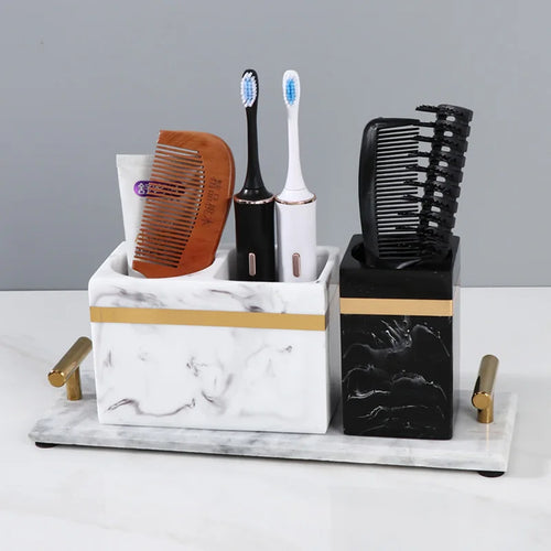 porte-brosse à dents en résine marbrée pour salle de bain - vue 6 sur 15