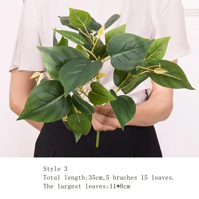 Artificial Grass Green Plants Wall Decor Accessories For Wedding,Plastic Monstera Fake Plants For Home Garden Bonsai Decoration - vue 15 sur 16