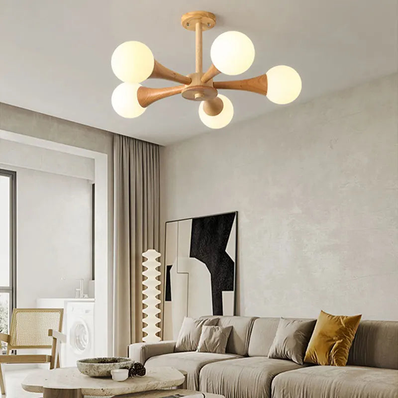 lustre nordique en bois et verre design ferme pour intérieur moderne - vue 4 sur 9