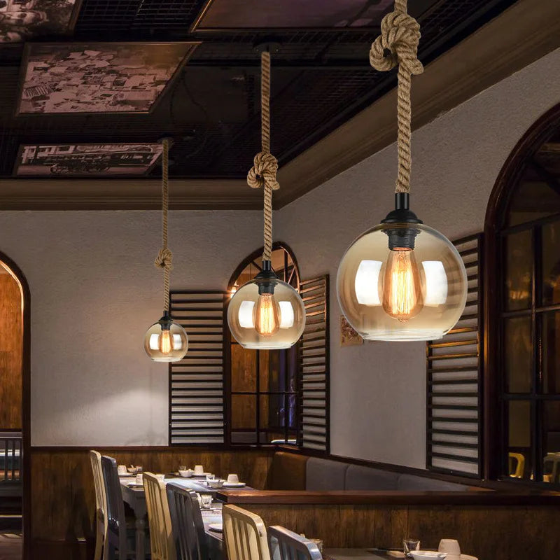 corde de chanvre avec boule de verre lumière led tissage à la main