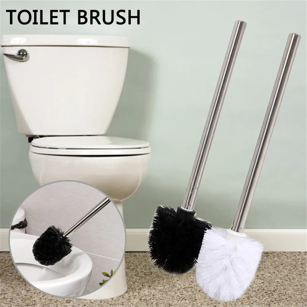 brosse de toilette en plastique avec manche inoxydable et poils souples - vue 3 sur 8